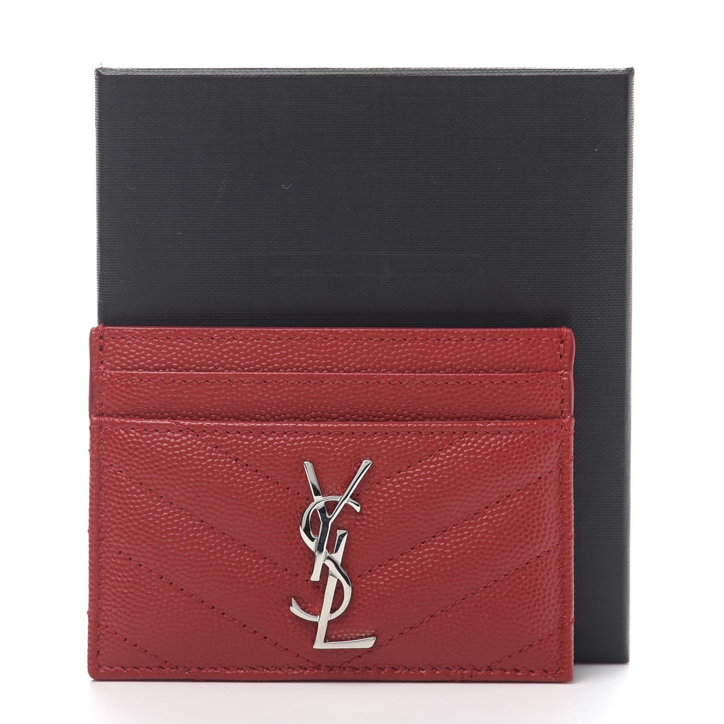 Grain De Poudre Matelasse Chevron Monogram Credit Card Case New Red