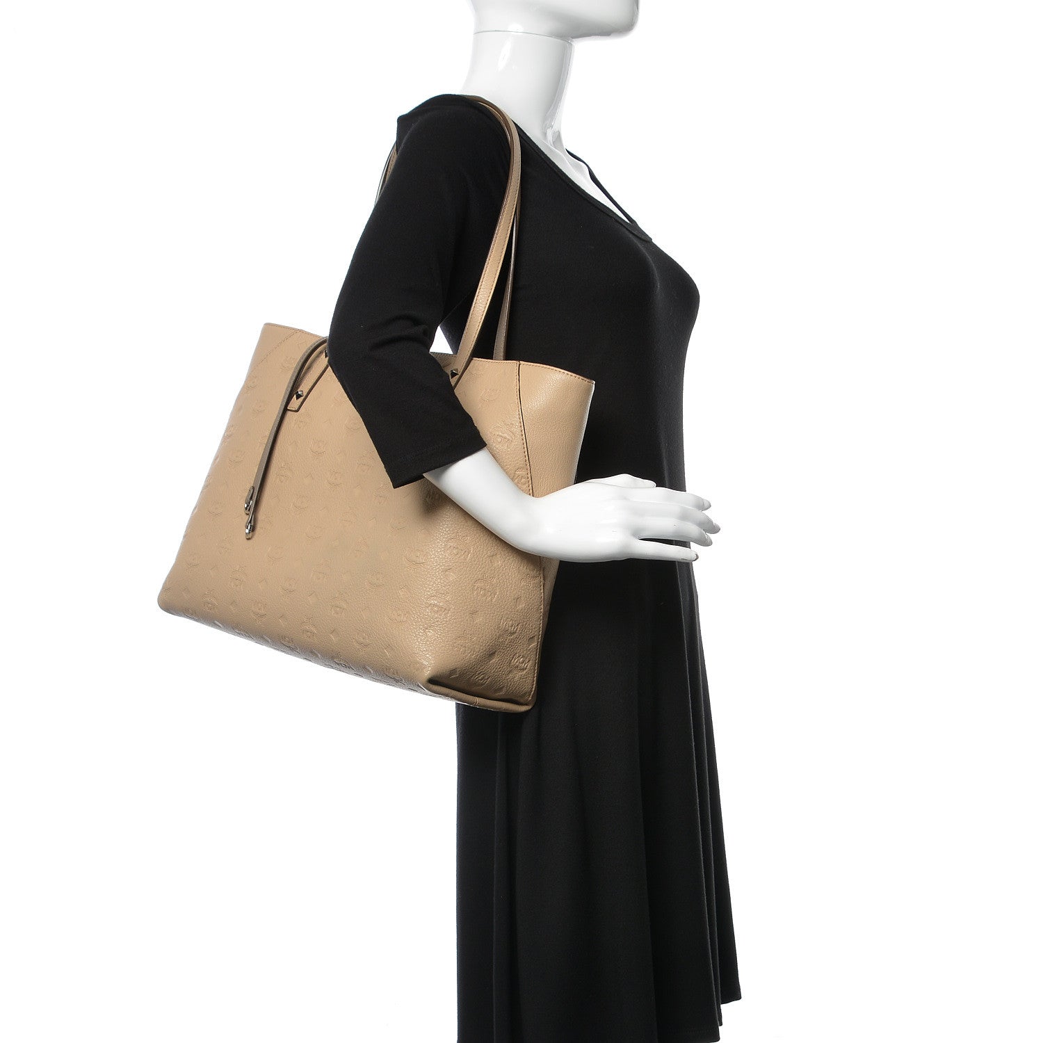 MCM Calfskin Ottomar Monogram Medium Klara Top Zip Tote New Beige 2 of 11