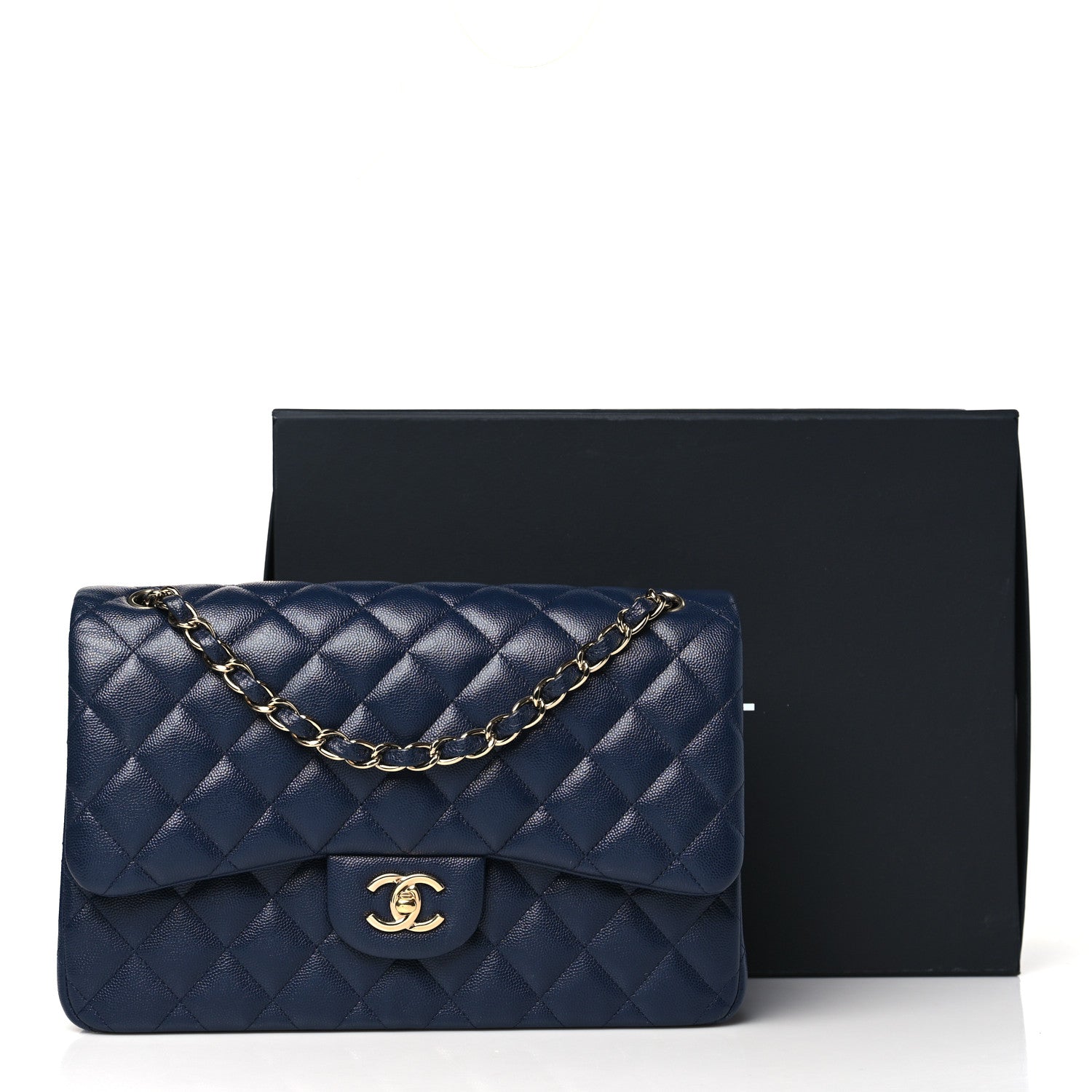 Chanel Caviar Quilted Jumbo Double Flap Navy Blue 14 of 14