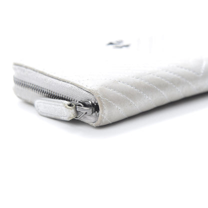 Chanel Metallic Lambskin Chevron Quilted Small Zip Around Wallet Silver 10 of 13