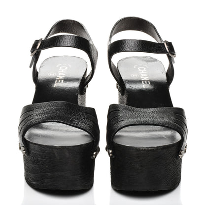 Chanel Goatskin Studded Platform Sandals 40 Black 2 of 9