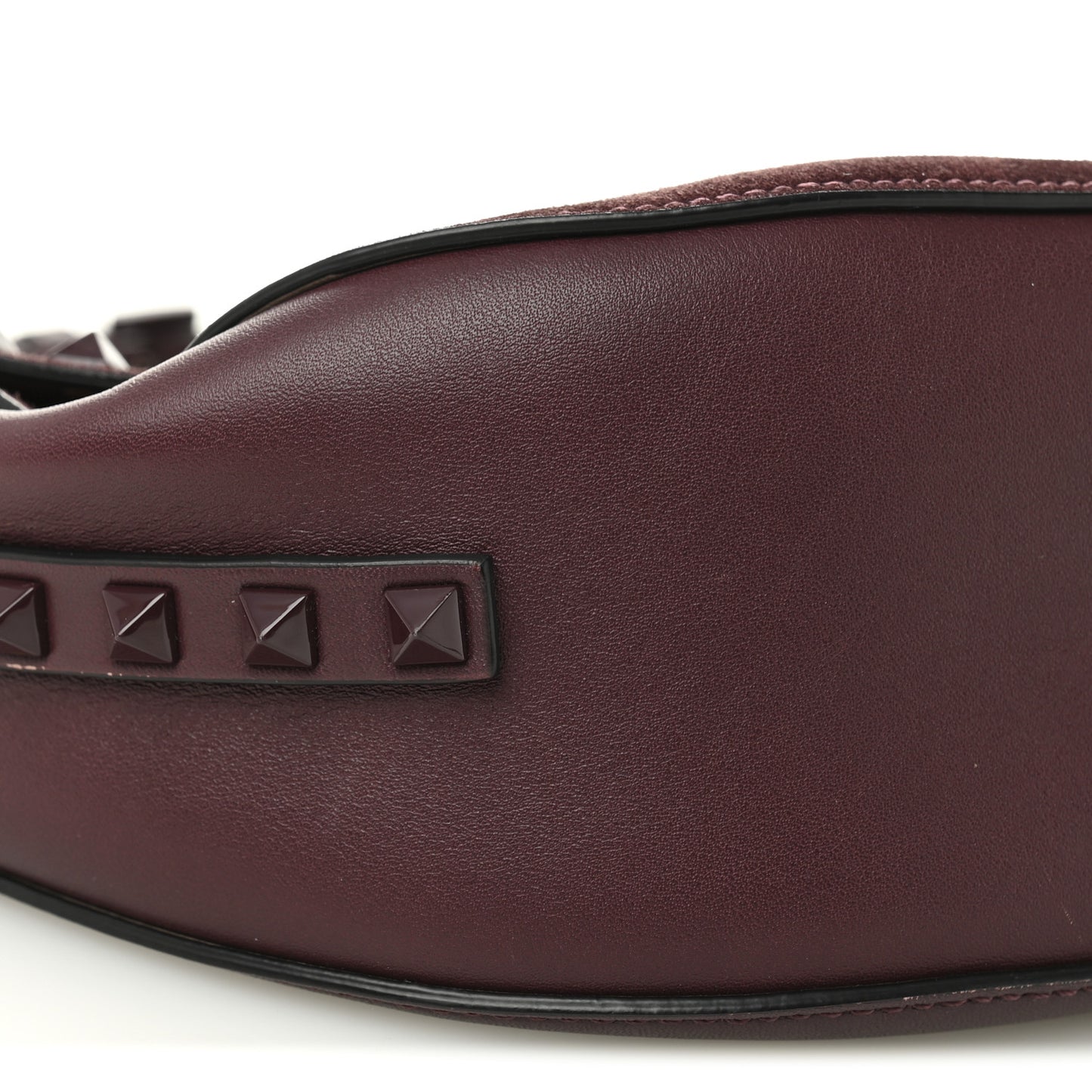 Suede Calfskin Rockstud Halfmoon Saddle Bag Rubin