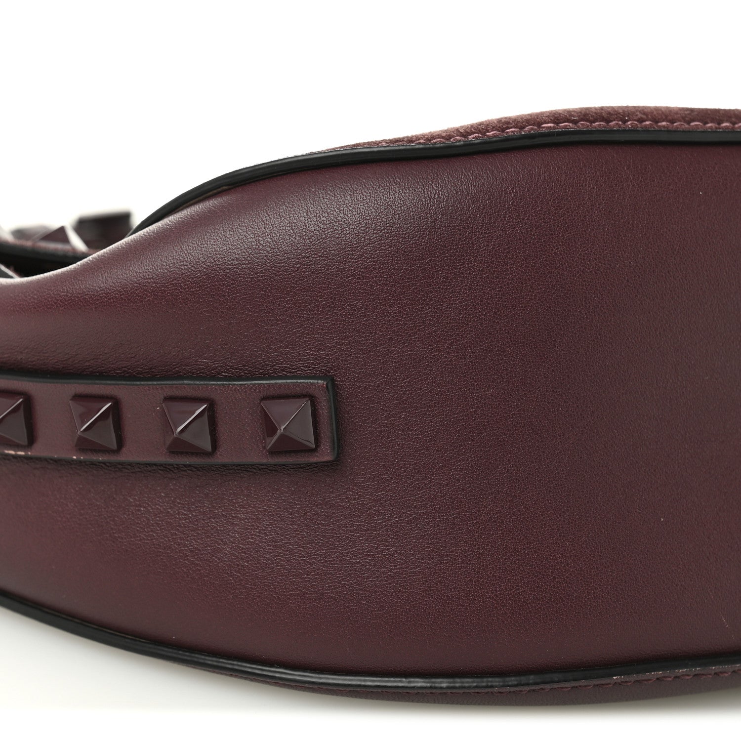 Valentino Garavani Suede Calfskin Rockstud Halfmoon Saddle Bag Rubin 8 of 9