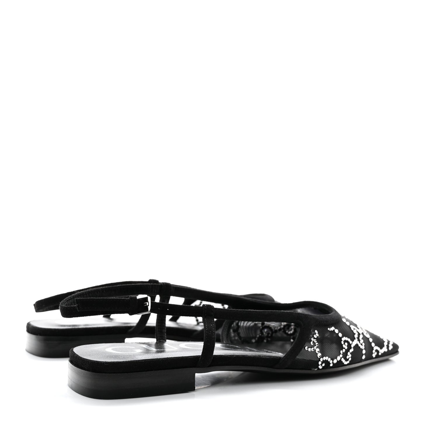 Suede Mesh Crystal GG Monogram Slingback Ballet Flats 35.5 Black