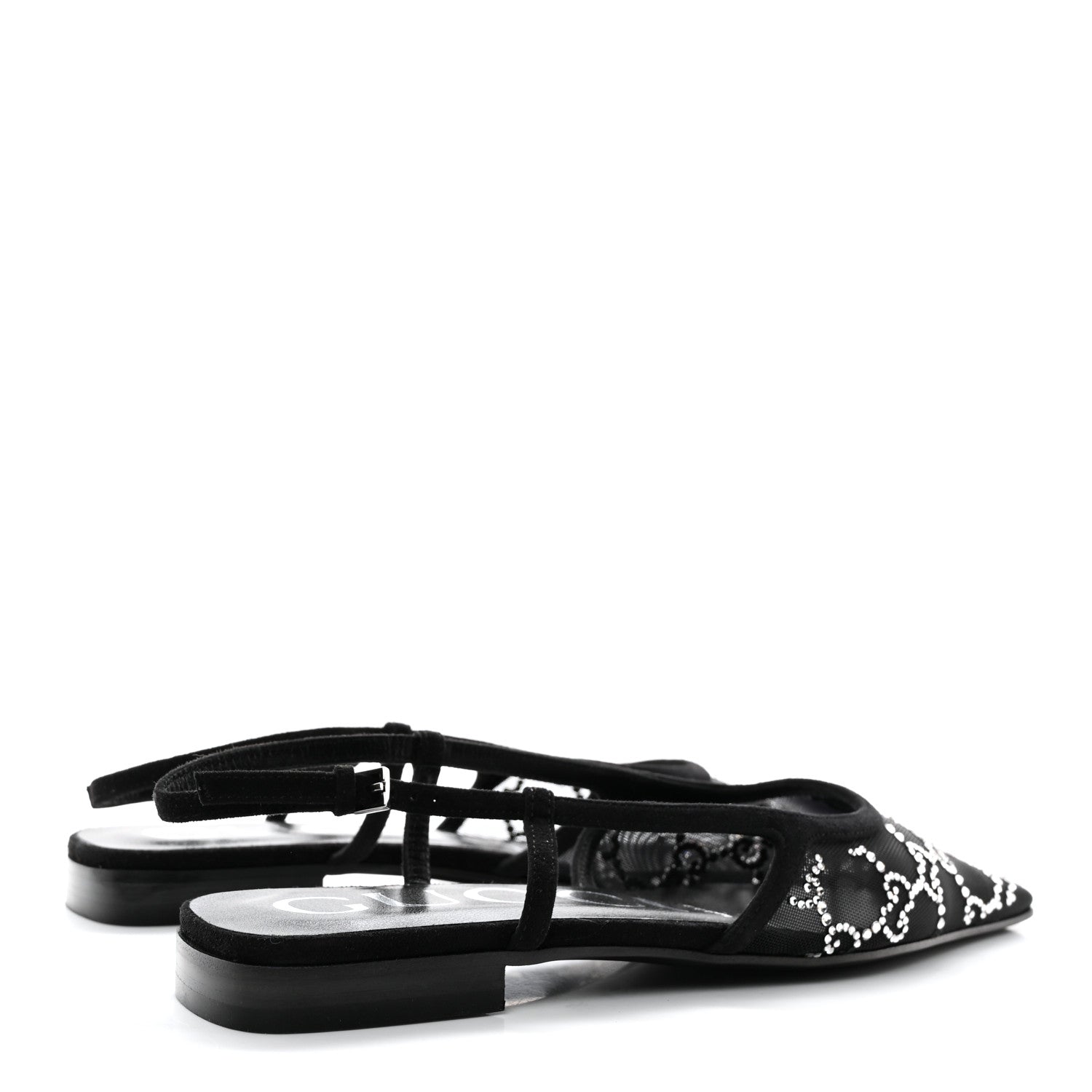 Gucci Suede Mesh Crystal GG Monogram Slingback Ballet Flats 35.5 Black 4 of 8
