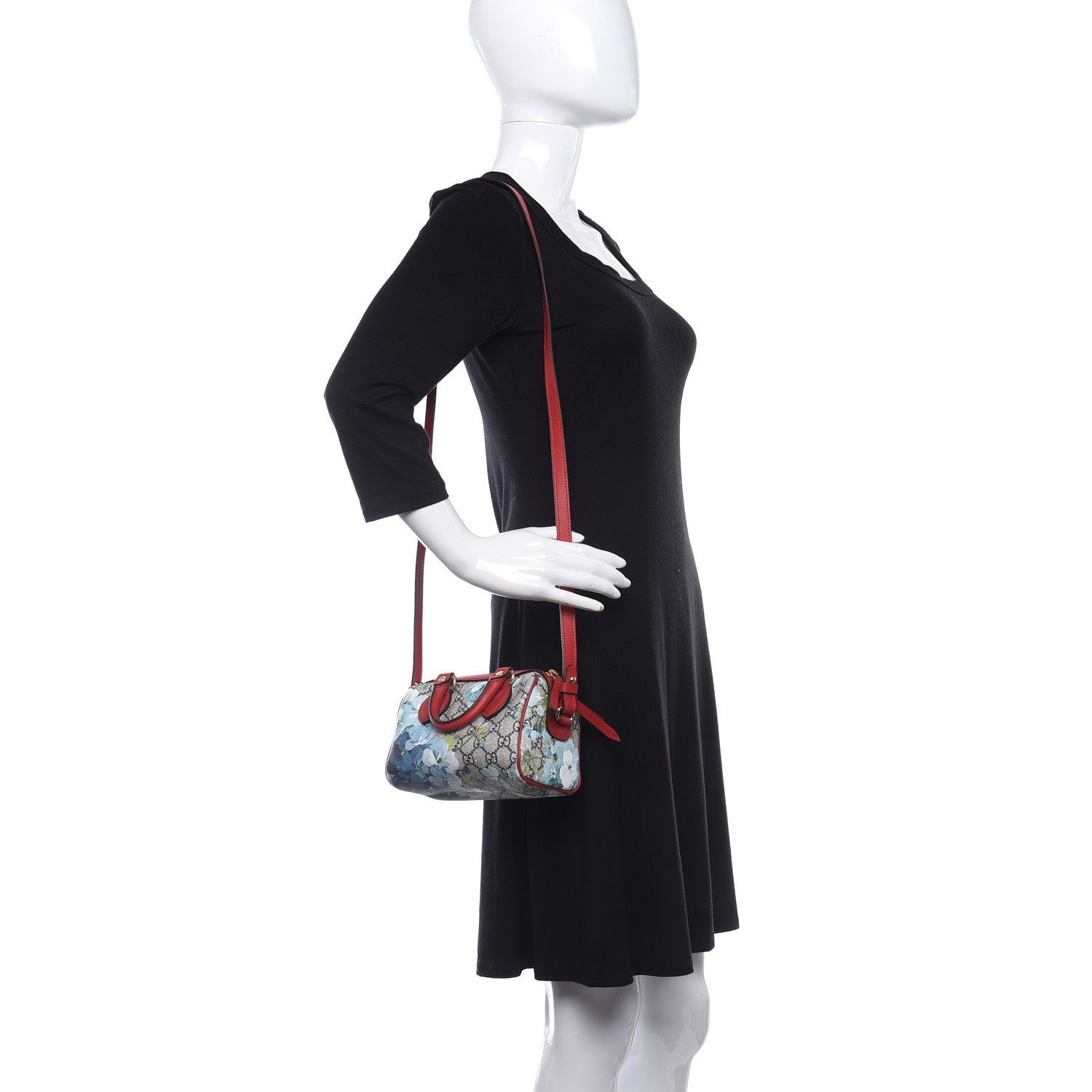 Gucci GG Supreme Monogram Blooms Mini Boston Navy Blue Hibiscus 2 of 10