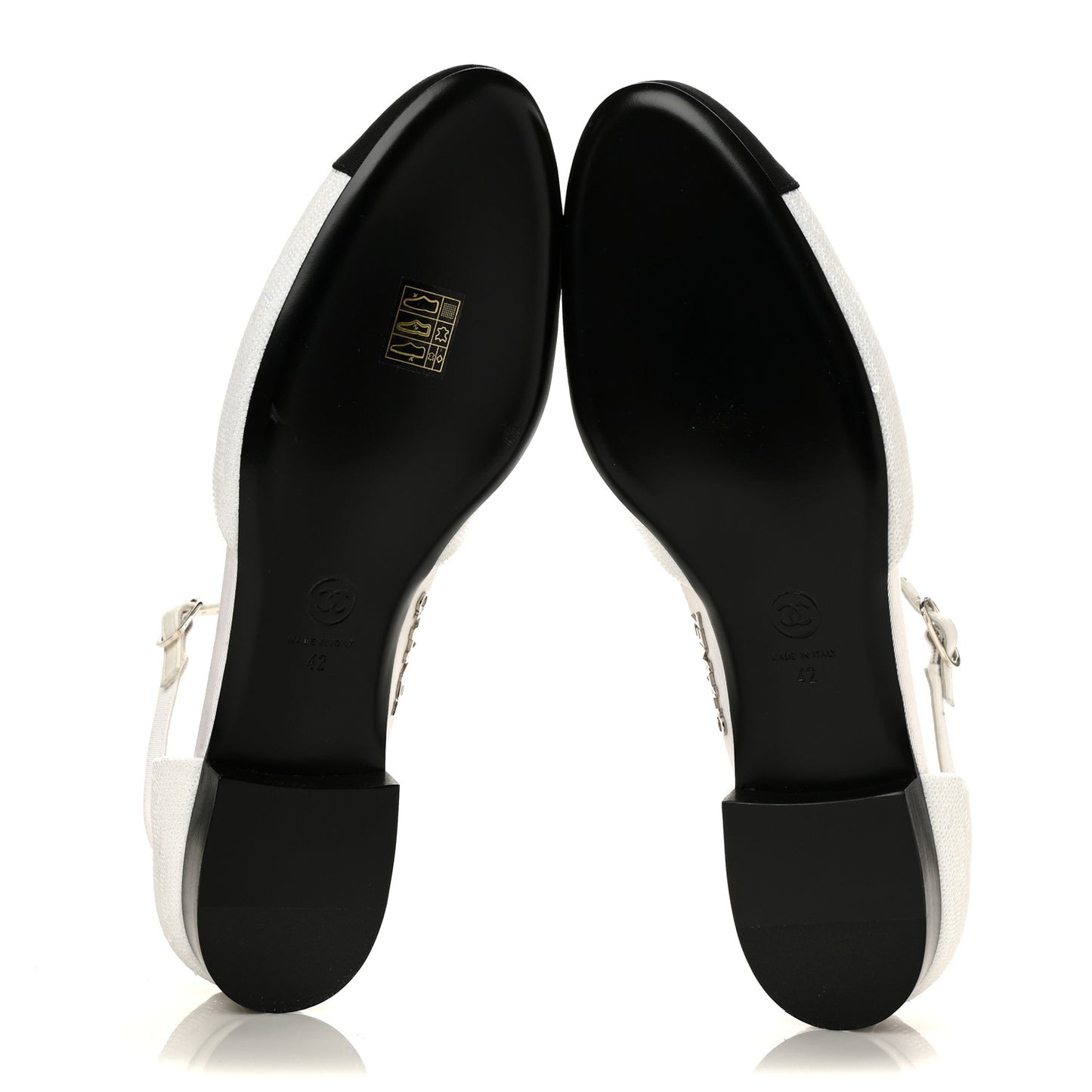 Sequin Grosgrain Cap Toe CC Ankle Strap Sandals 42 White Black