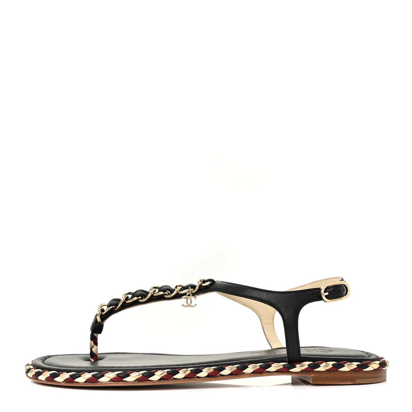 Lambskin Chain Thong Sandals 38 Black