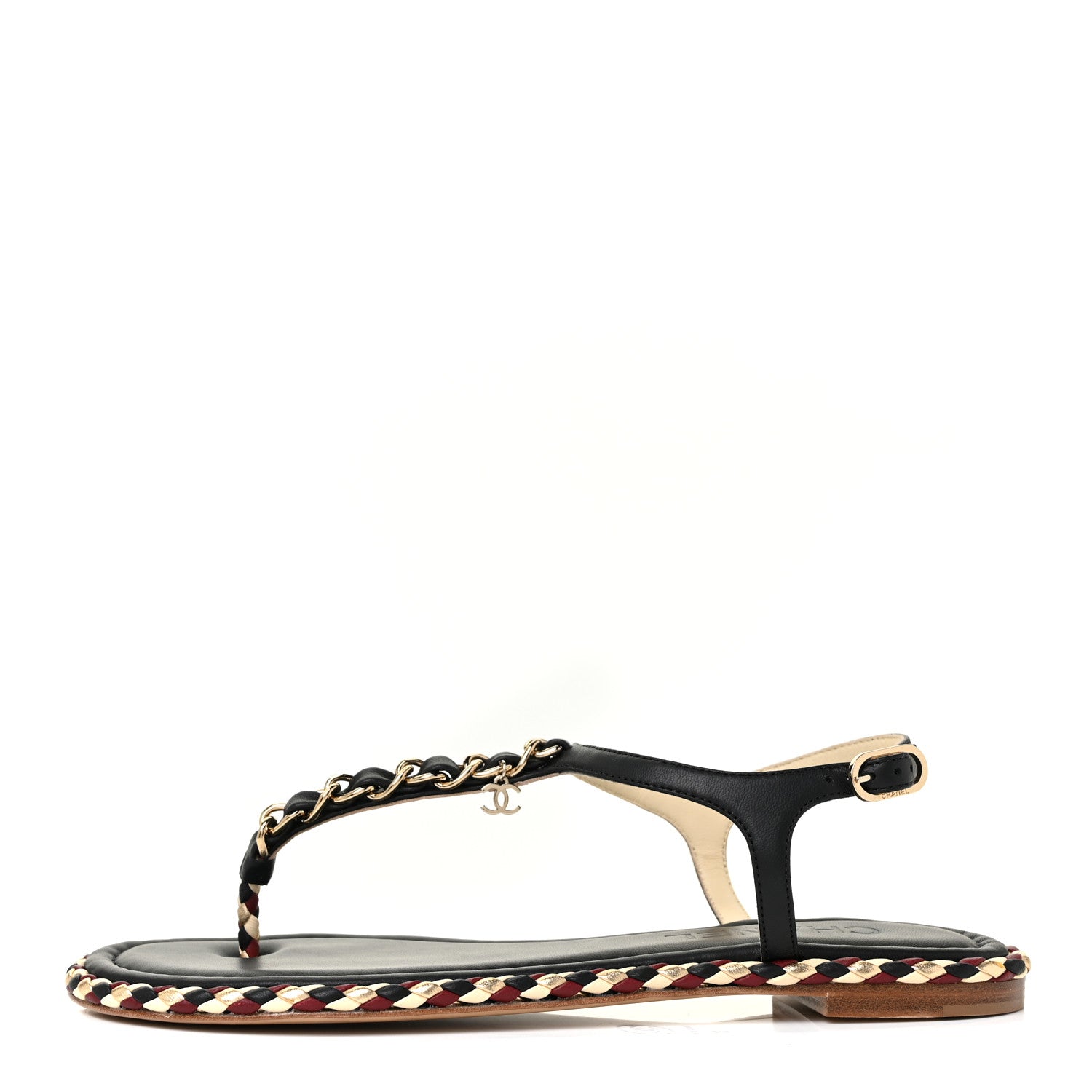 Chanel Lambskin Chain Thong Sandals 38 Black 1 of 8