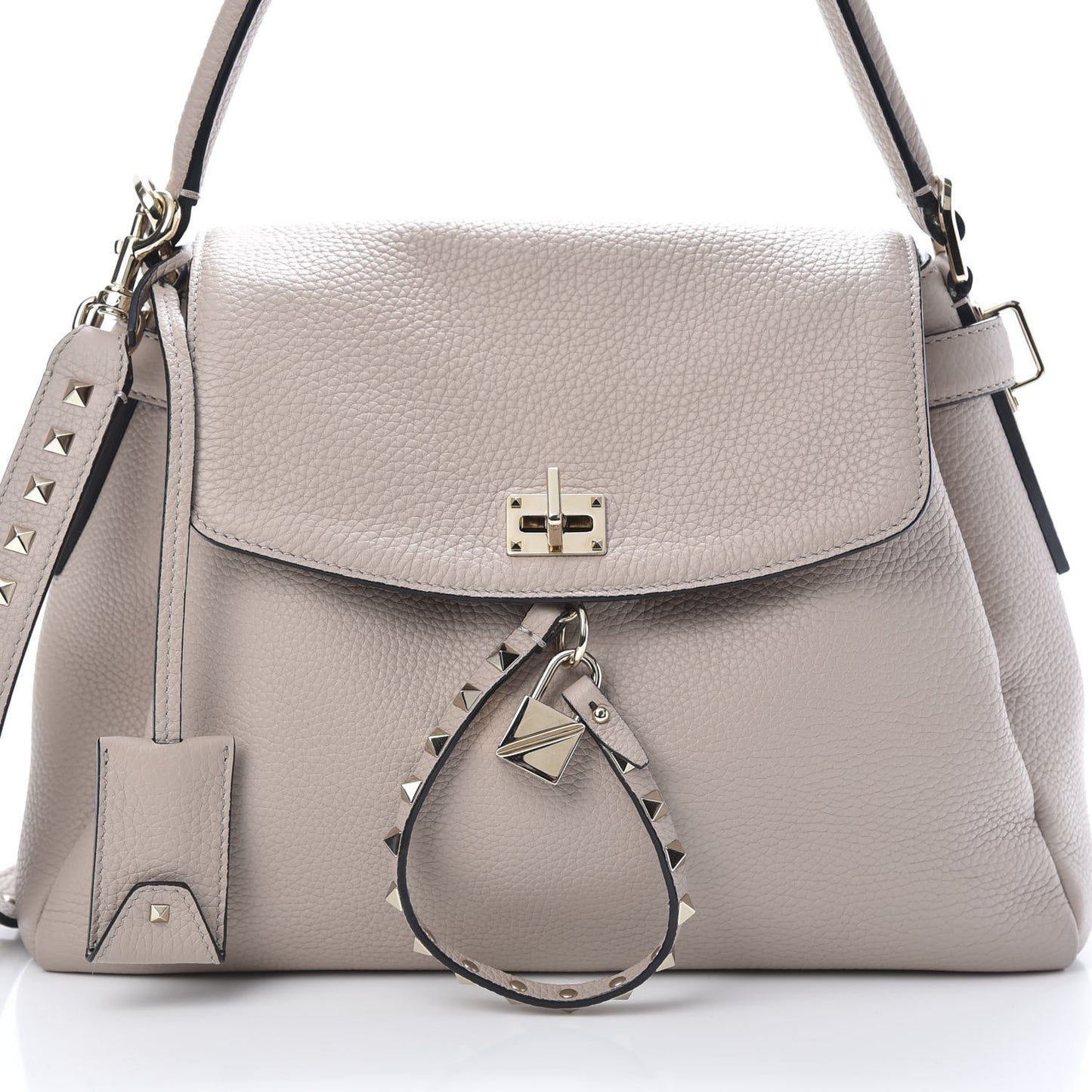Pebbled Calfskin Rockstud Twiny Top Handle Bag Poudre