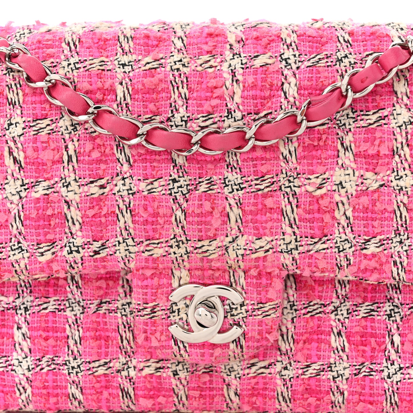 Tweed Quilted Medium Double Flap Hot Pink