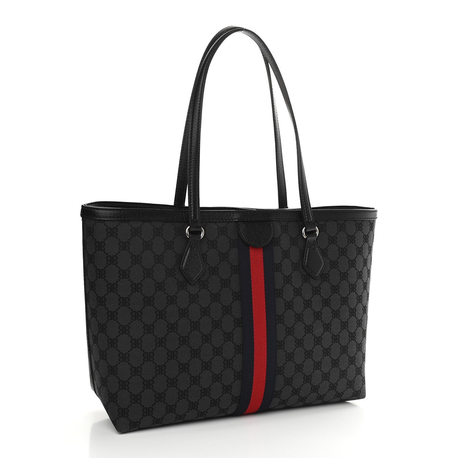 Gucci X BALENCIAGA BB Monogram Web Graffiti Medium Ophidia Shopping Tote Black 3 of 10