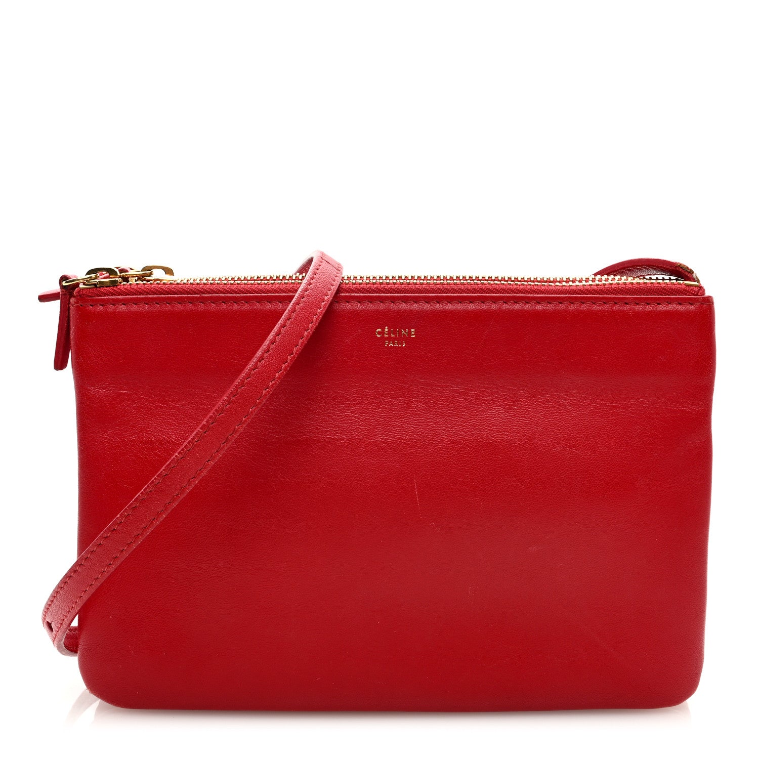 Celine Lambskin Small Trio Crossbody Bag Red 1 of 13