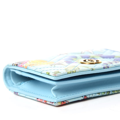 Gucci X UNSKILLED WORKER Calfskin Matelasse Flora Painted GG Marmont Card Case Wallet Cloudy Blue Multicolor 6 of 11