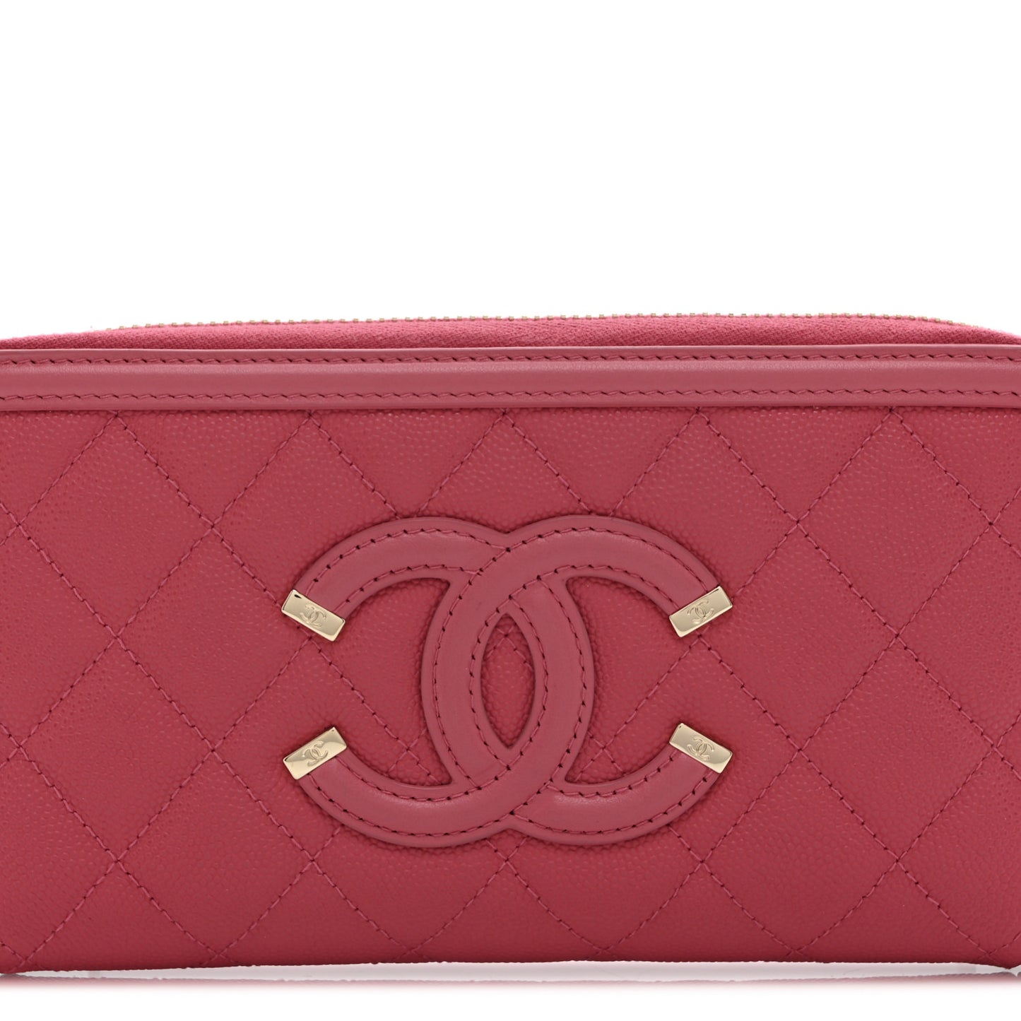 Caviar Quilted Large Filigree Zip Around Wallet Pink