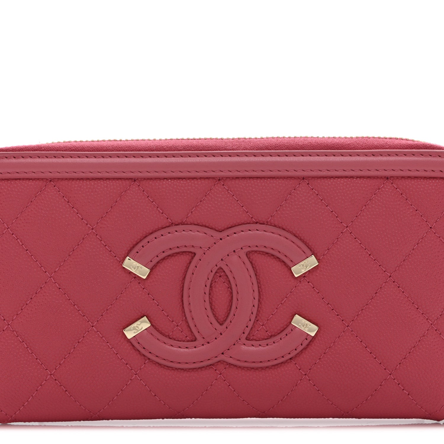 Chanel Caviar Quilted Large Filigree Zip Around Wallet Pink 9 of 11
