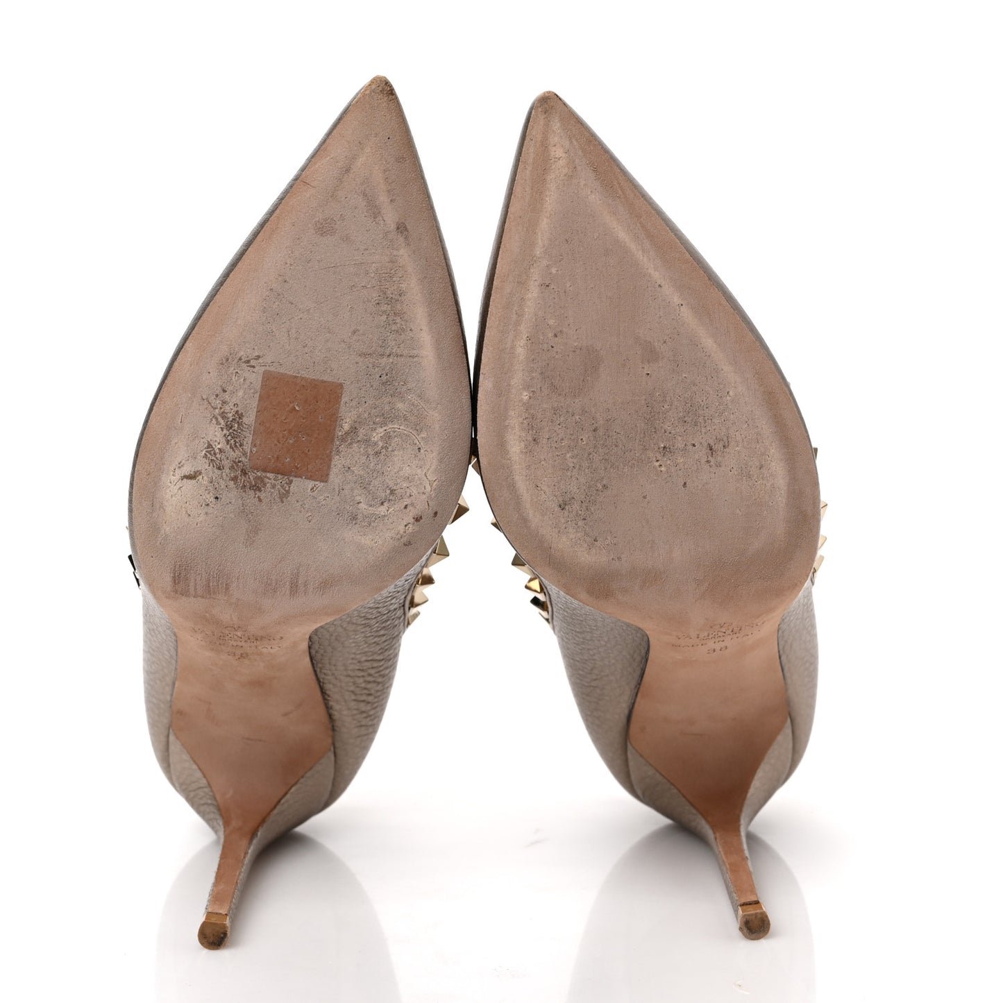 Metallic Pebbled Calfskin Rockstud 100mm Pumps 38 Sasso Poudre