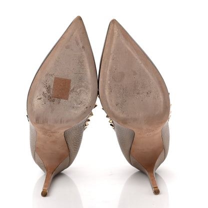 Valentino Garavani Metallic Pebbled Calfskin Rockstud 100mm Pumps 38 Sasso Poudre 5 of 8