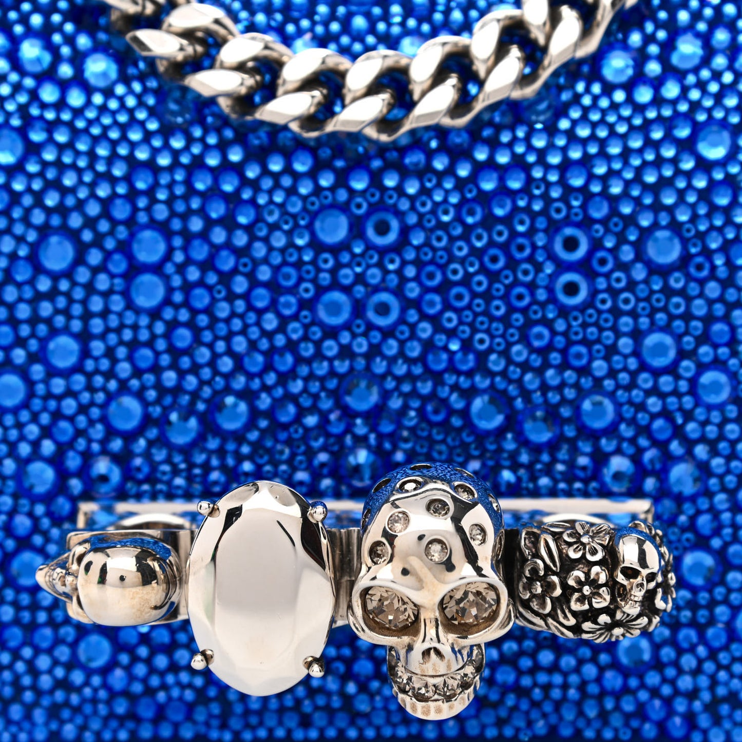 Calfskin Crystal Chain Clutch Blue Black