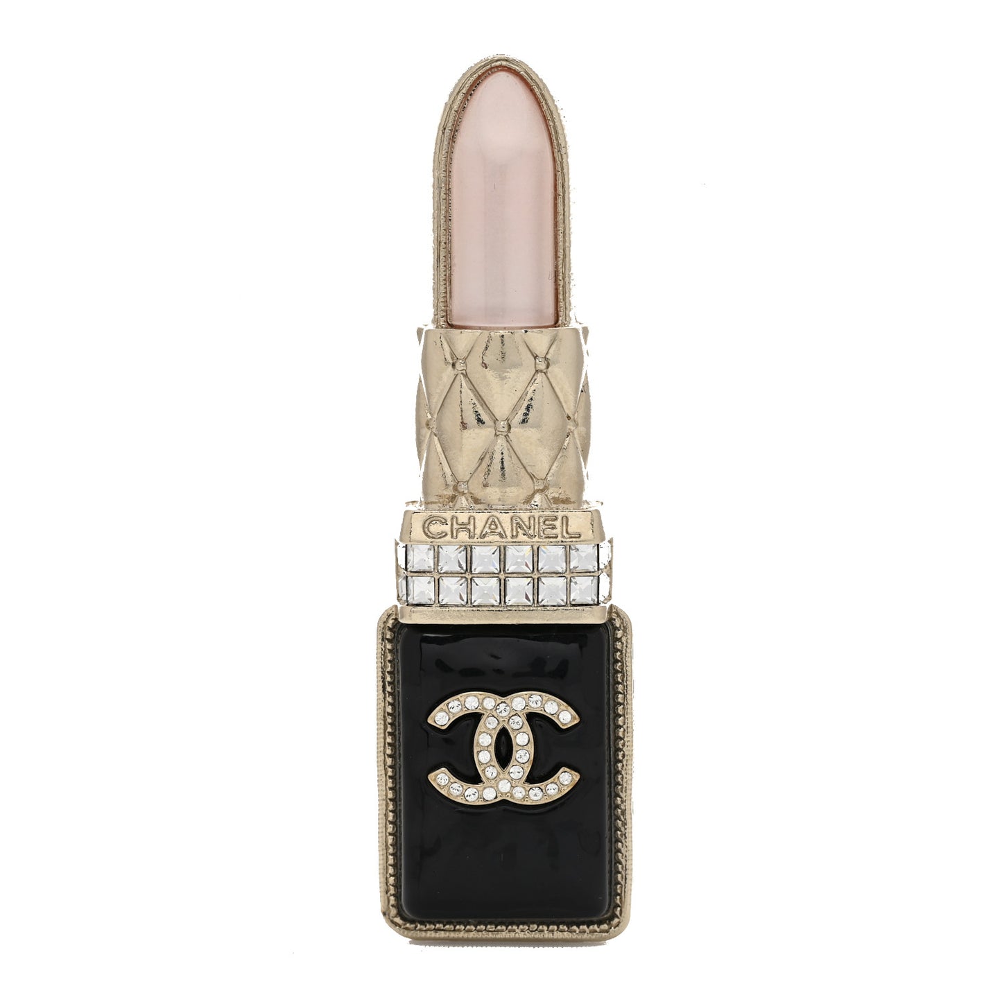 Metal Strass Pearl Lipstick Brooch Pink Gold