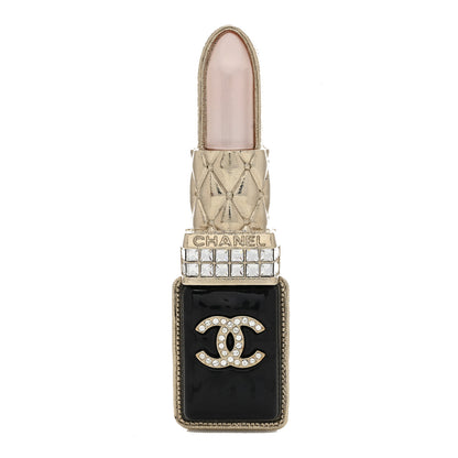 Chanel Metal Strass Pearl Lipstick Brooch Pink Gold 1 of 3