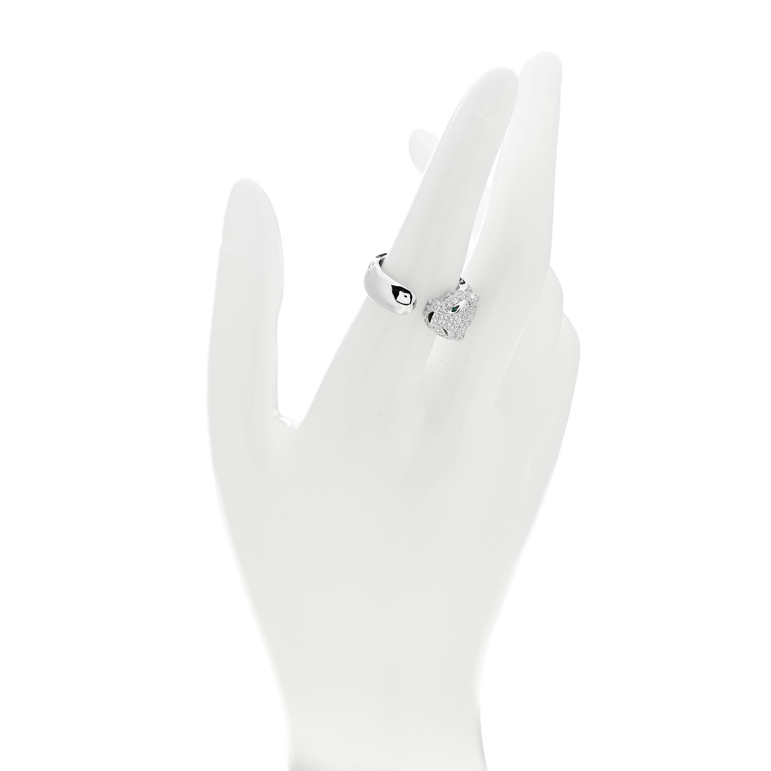 Cartier 18K White Gold Diamond Black Onyx Emerald Panthere De Cartier Ring 55 7.25 2 of 7