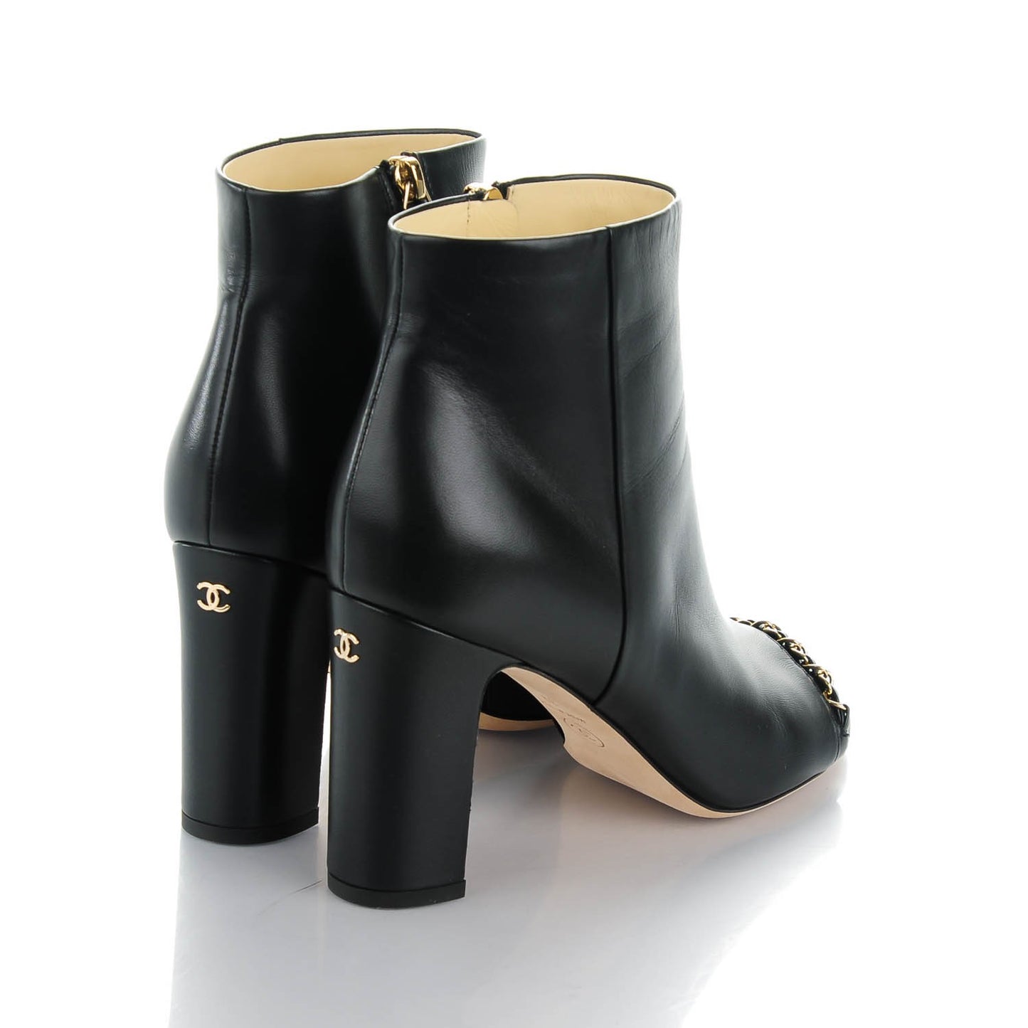 Lambskin CC Chain Short Boots 39 Black