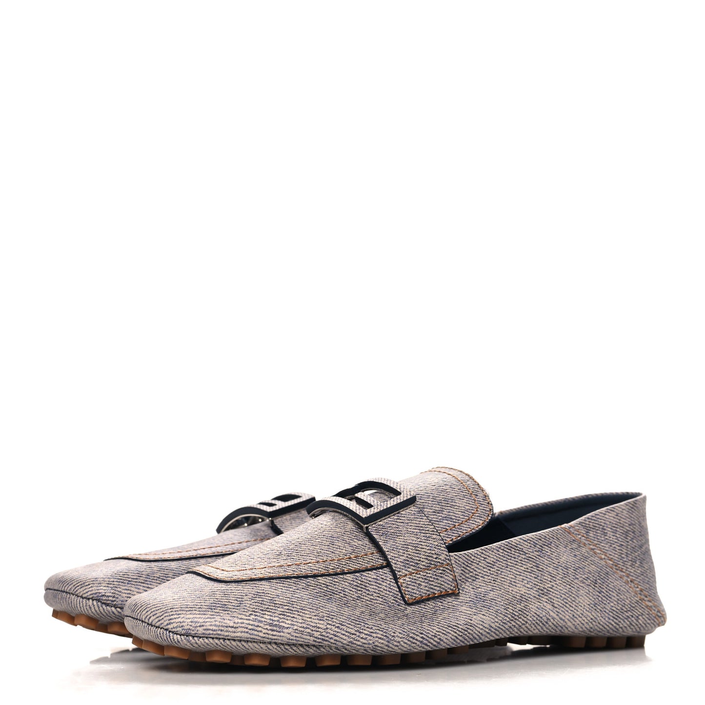 Vitello Pelle Stampa Denim Baguette Driving Loafers 38 Azzurro