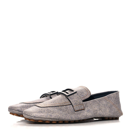 Fendi Vitello Pelle Stampa Denim Baguette Driving Loafers 38 Azzurro 4 of 8