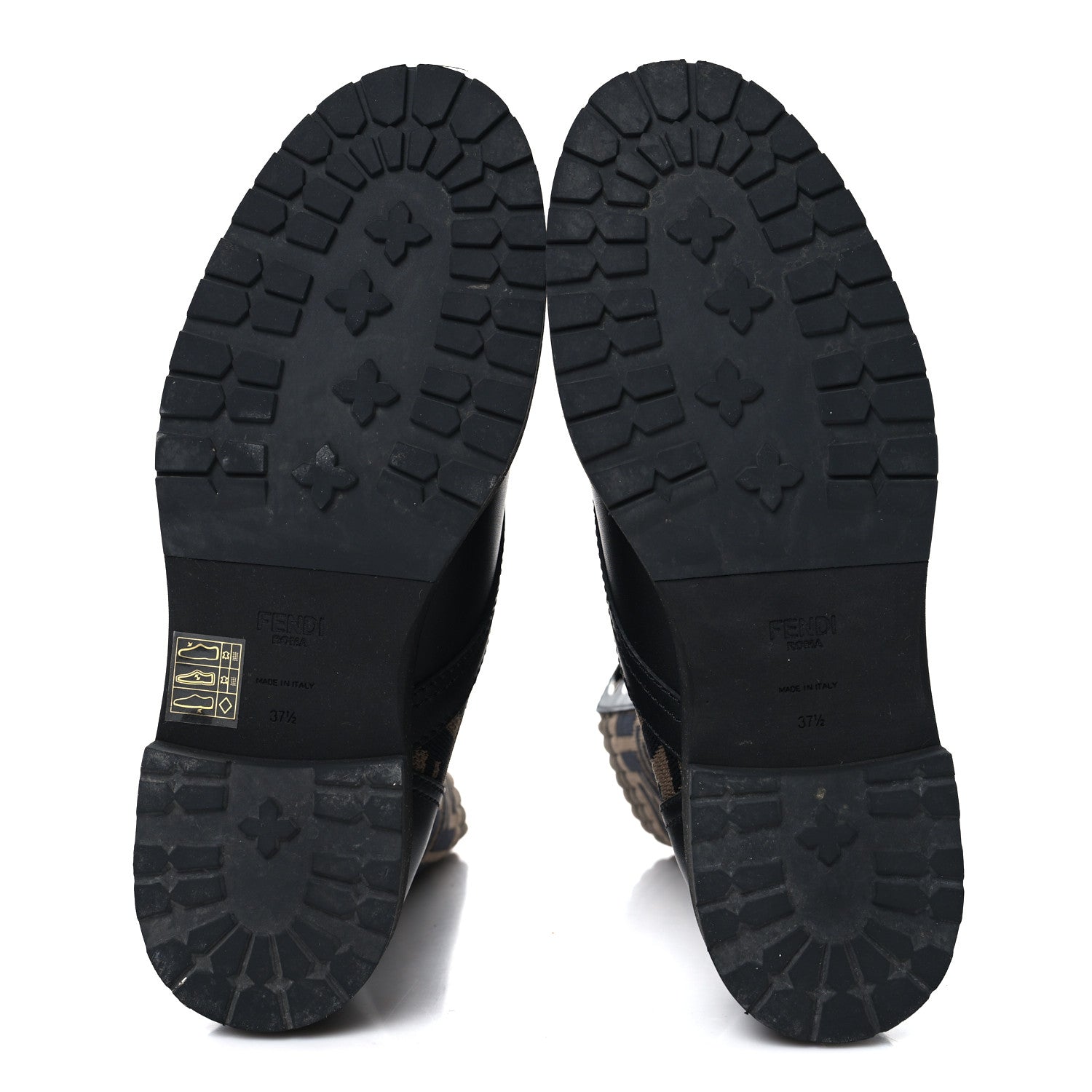 Fendi Calfskin Stretch Fabric FF Rockoko Biker Boots 37.5 Black