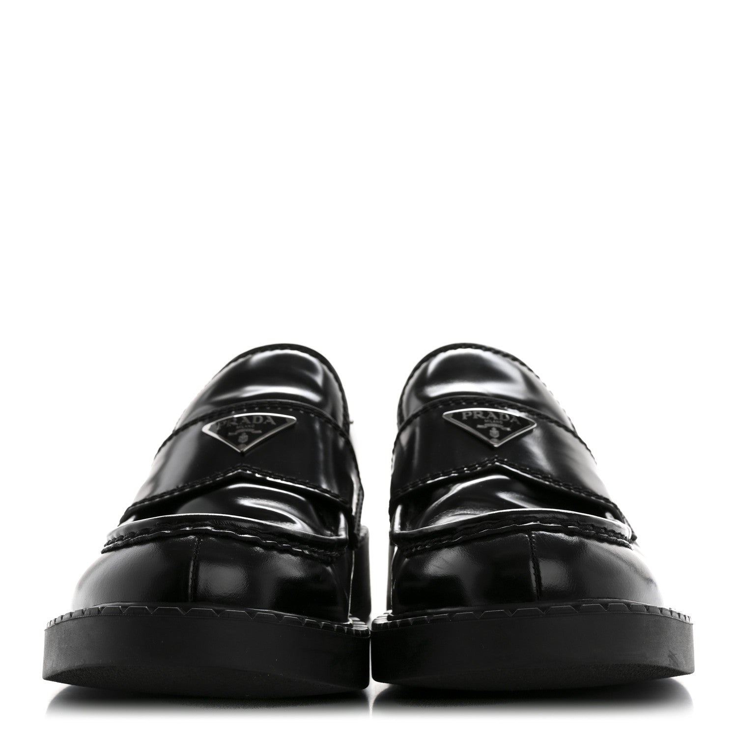 Prada Spazzolato Metal Triangle Logo Mens 35mm Loafers 10 Black 3 of 12