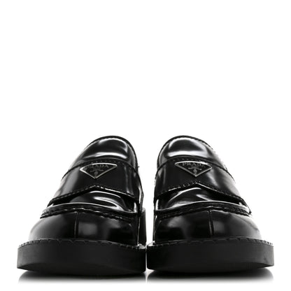 Prada Spazzolato Metal Triangle Logo Mens 35mm Loafers 10 Black 3 of 12
