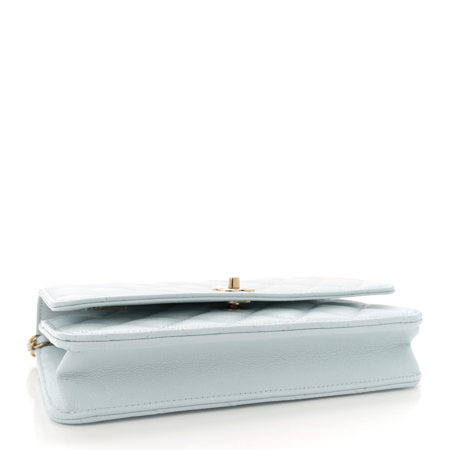 Caviar Quilted CC Turn Lock Wallet On Chain WOC Light Blue