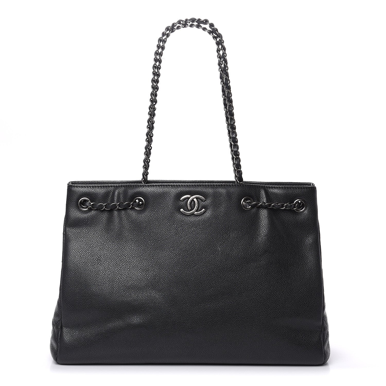 Chanel Metallic Grained Calfskin Woven Chain Large Shopping Bag Black 1 of 15