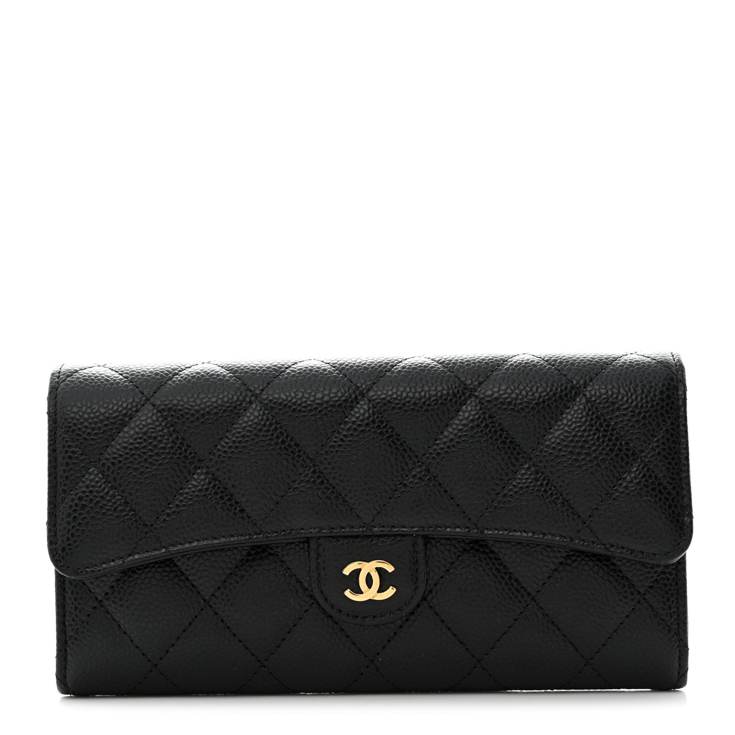 Caviar Quilted Long Flap Wallet Black