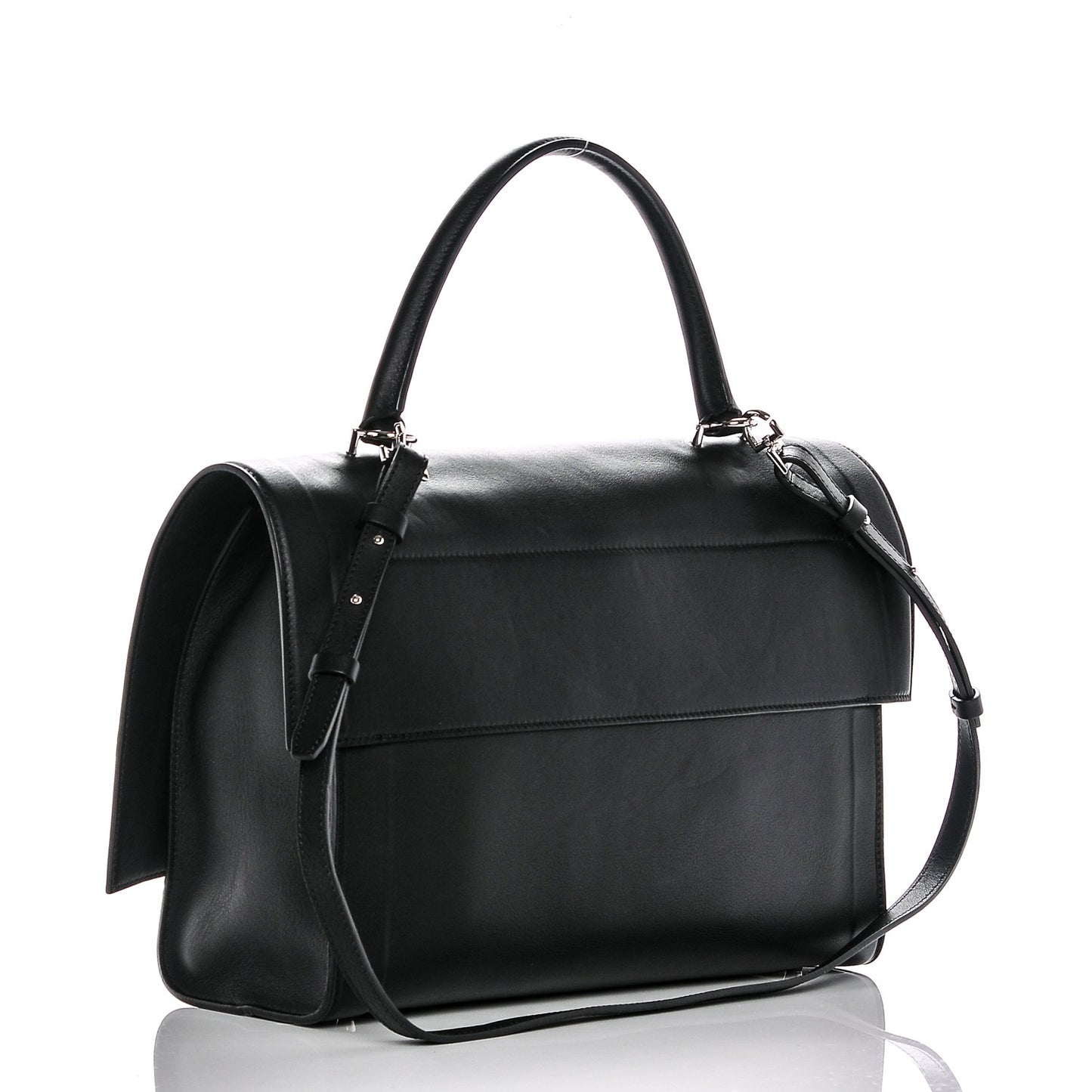 Grained Calfskin Medium Bi-Color Shark Lock Satchel Black White