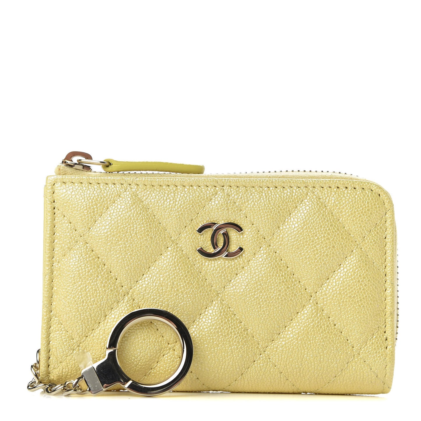 Iridescent Caviar Quilted Key Holder Case Yellow