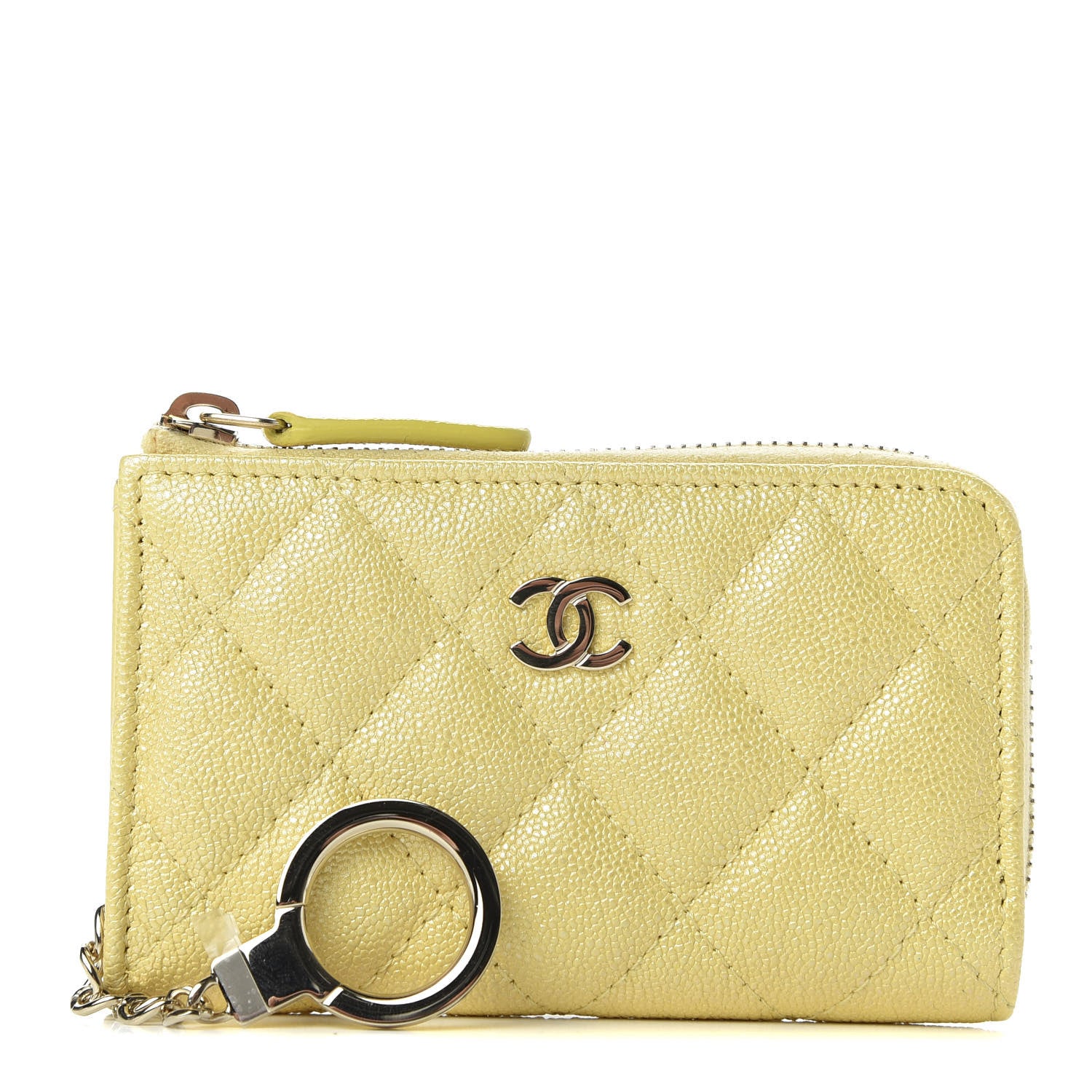 Chanel Iridescent Caviar Quilted Key Holder Case Yellow 1 of 8