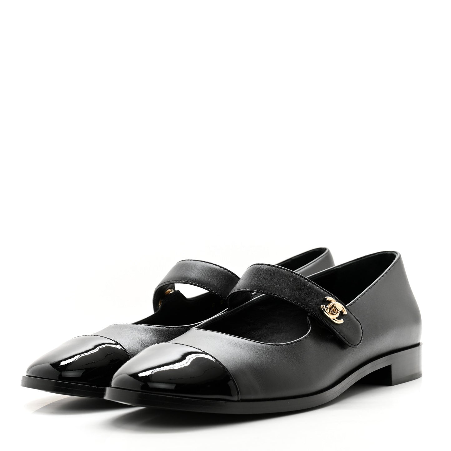 Calfskin Patent Mary Janes Flats 40 Black