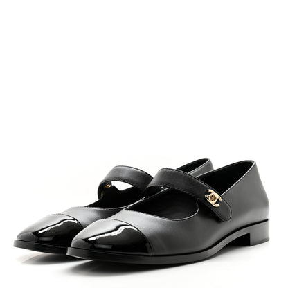 Chanel Calfskin Patent Mary Janes Flats 40 Black 3 of 9