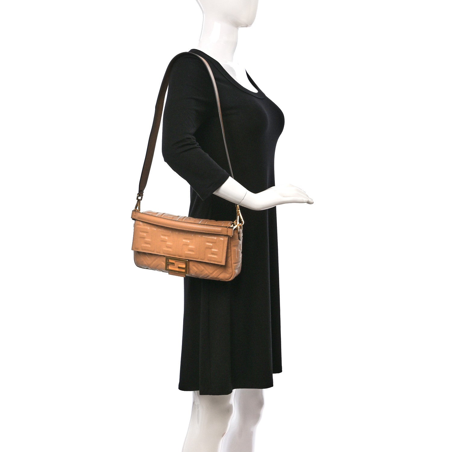 Fendi Nappa FF 1974 Embossed Baguette Miele Scuro 2 of 8