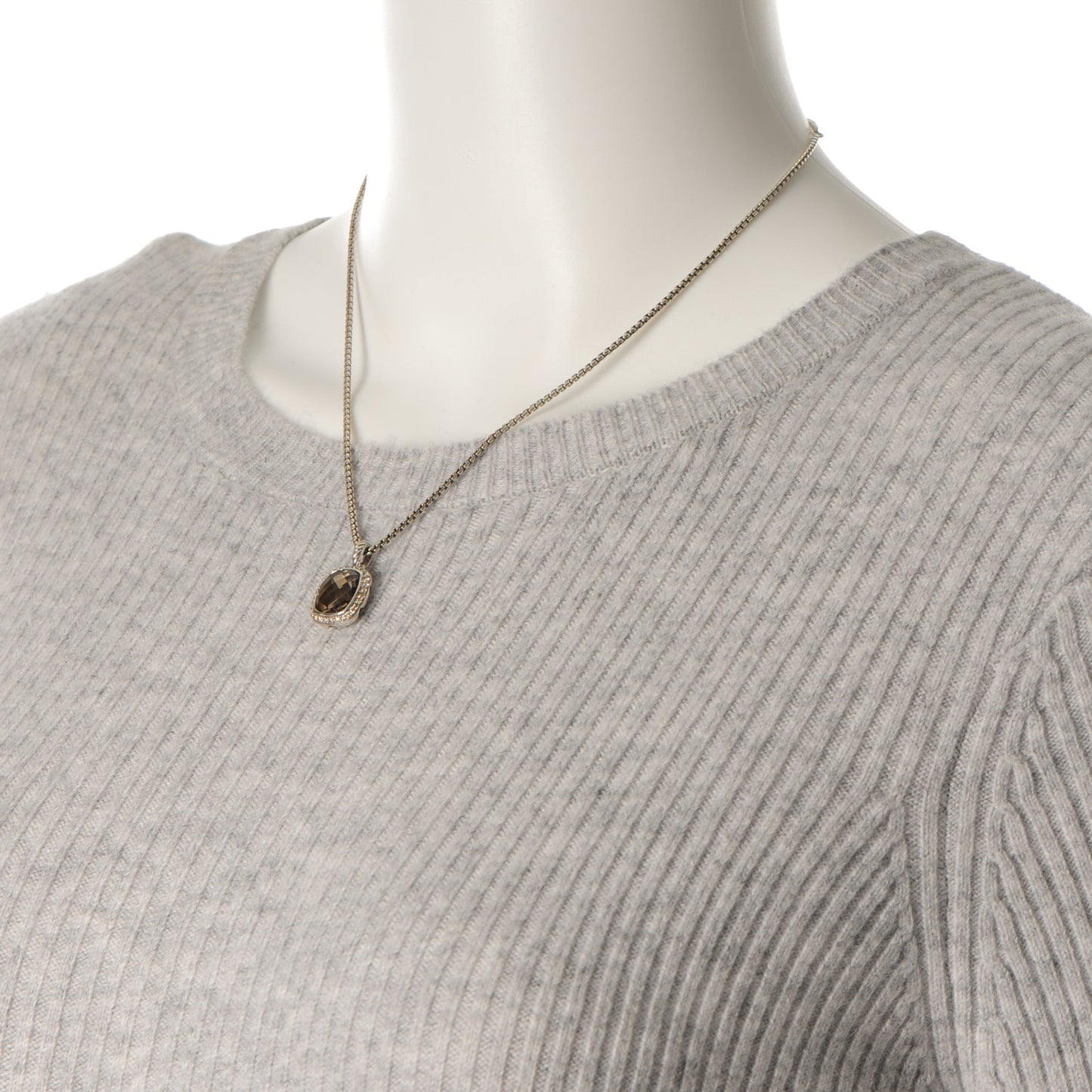 Sterling Silver Diamond Smoky Quartz 12mm Noblesse Pendant Necklace