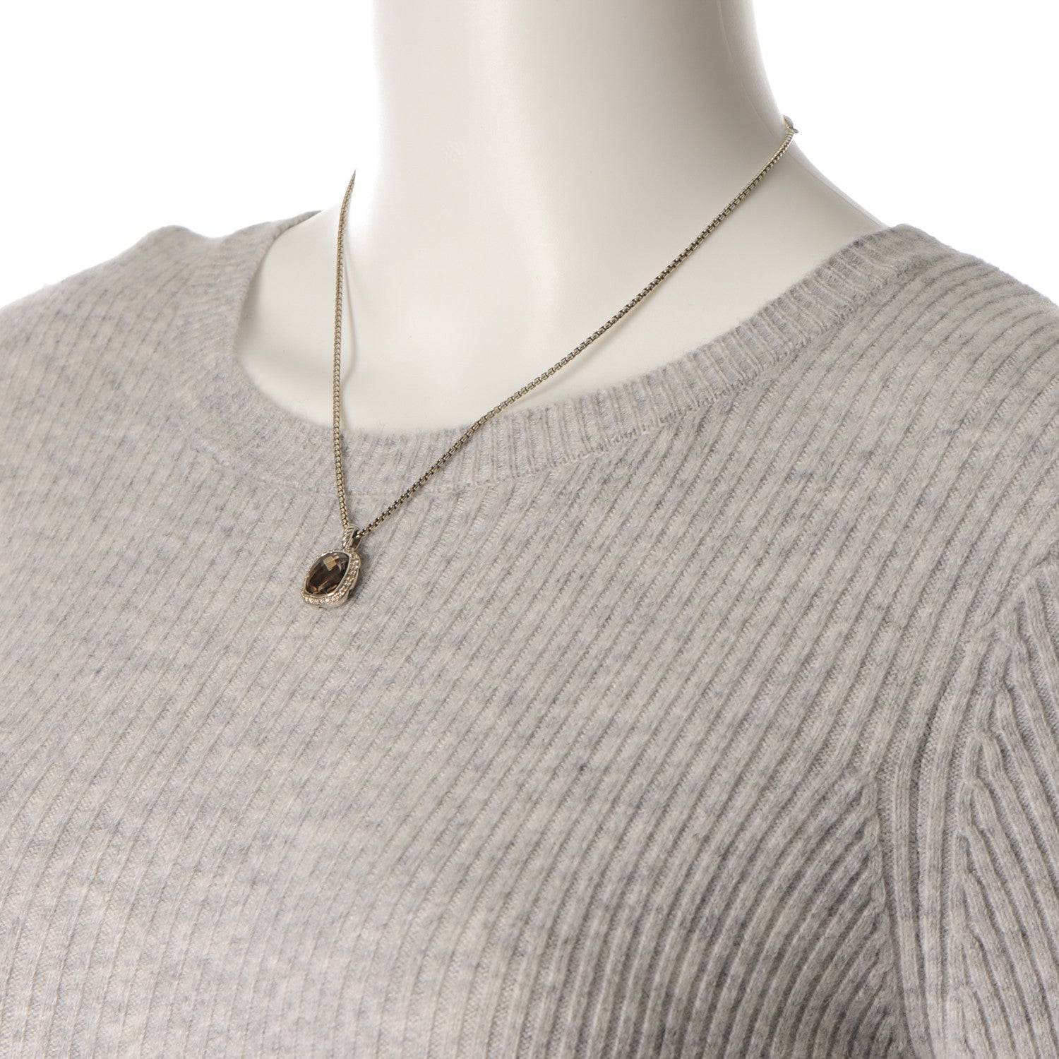 David Yurman Sterling Silver Diamond Smoky Quartz 12mm Noblesse Pendant Necklace 2 of 4