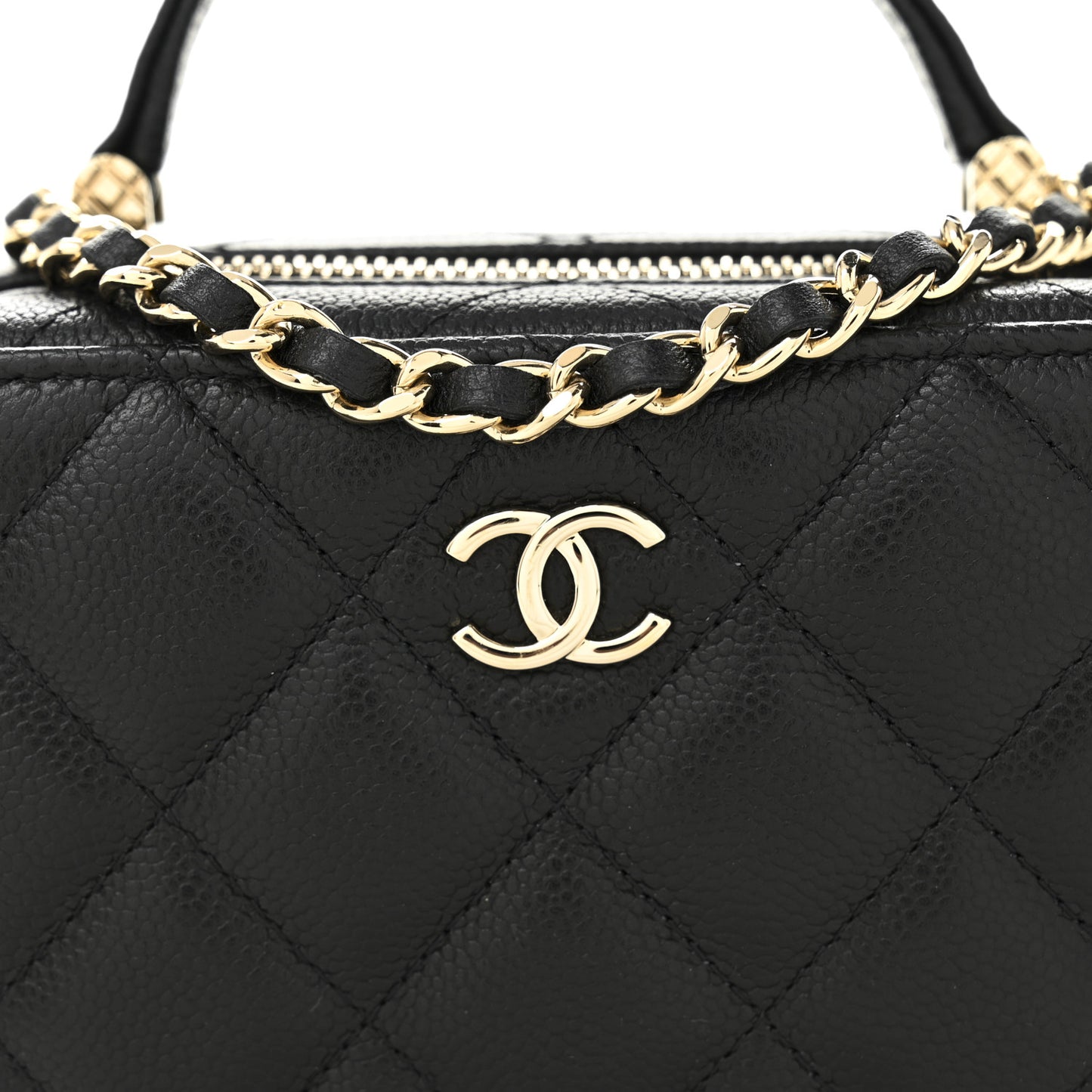 Caviar Quilted Small Top Handle Vanity Case Black