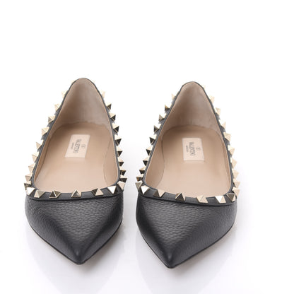 Valentino Garavani Pebbled Calfskin Rockstud Ballerina Flats 37.5 Black 2 of 9