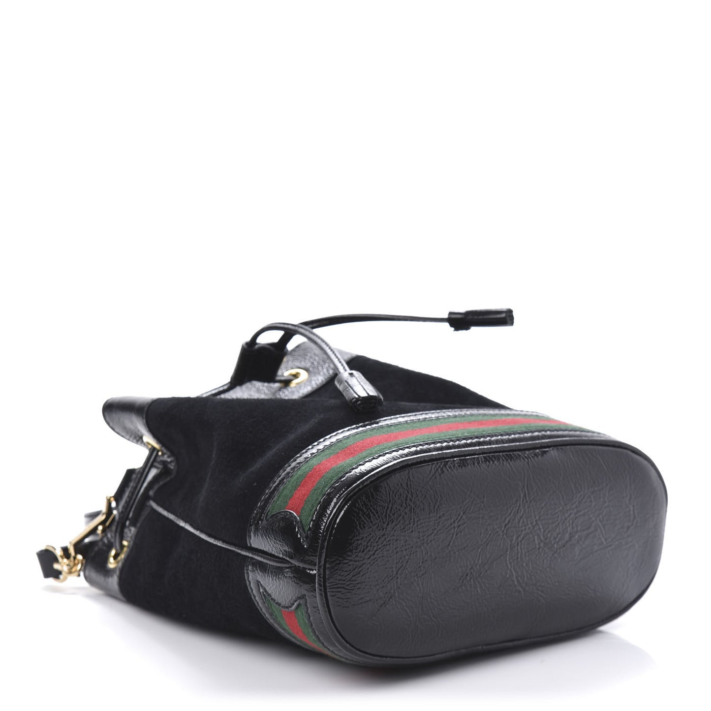 Suede Patent Web Small Ophidia Bucket Bag Black