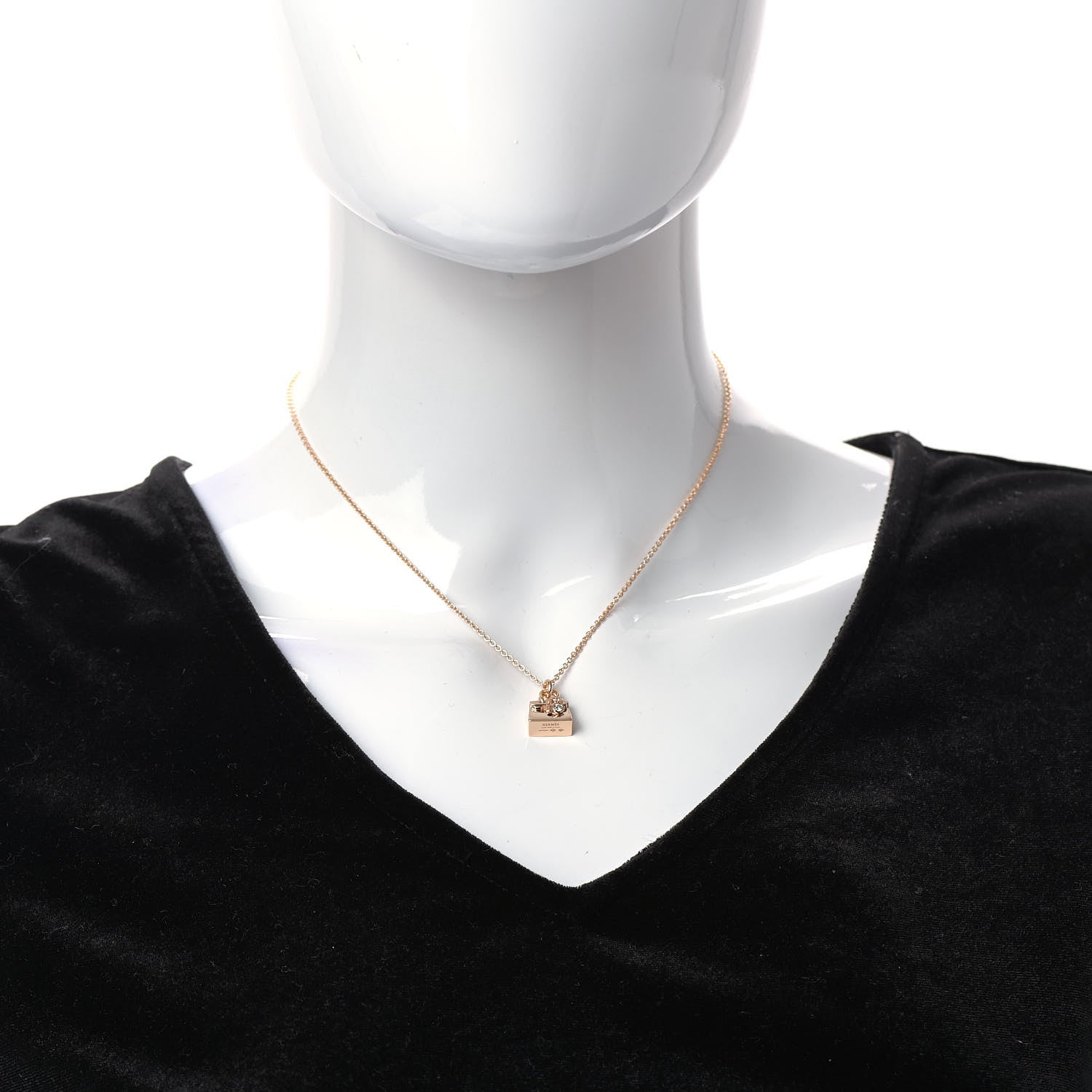 Hermes 18K Rose Gold Diamond Birkin Pendant Necklace 2 of 5