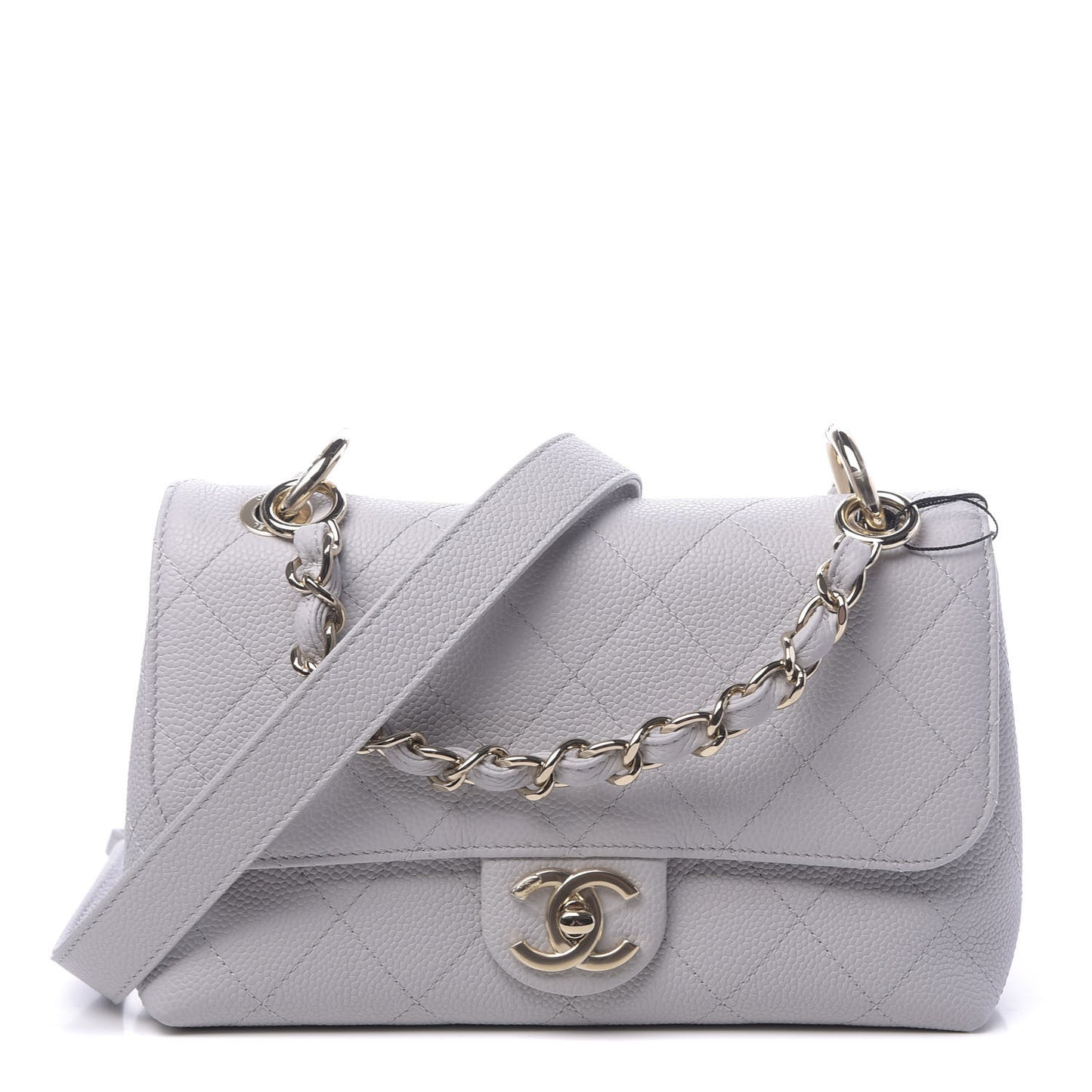 Grained Calfskin Quilted Single Flap Grey