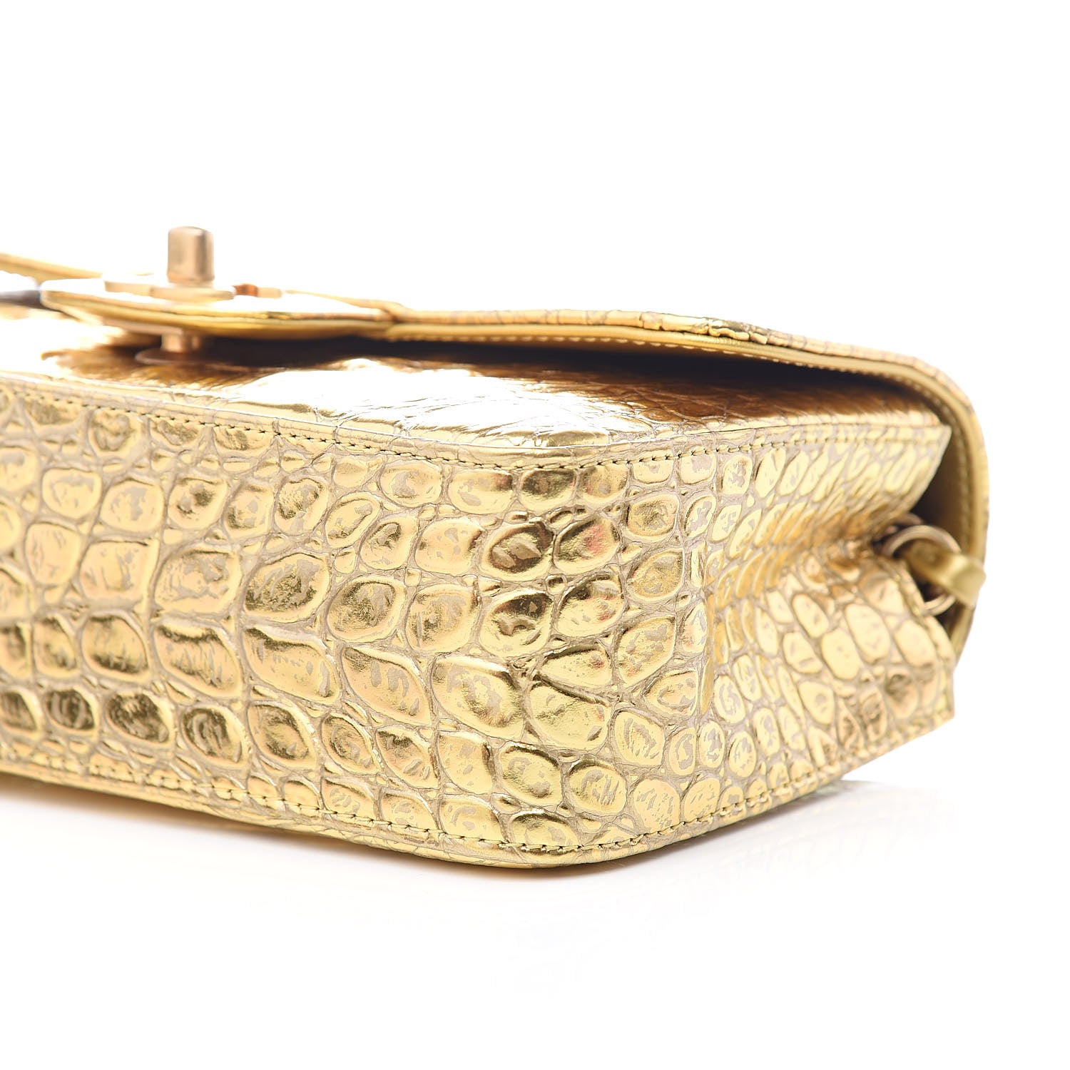 Chanel Metallic Calfskin Crocodile Embossed Cocodile Rectangular Mini Flap Gold 9 of 10