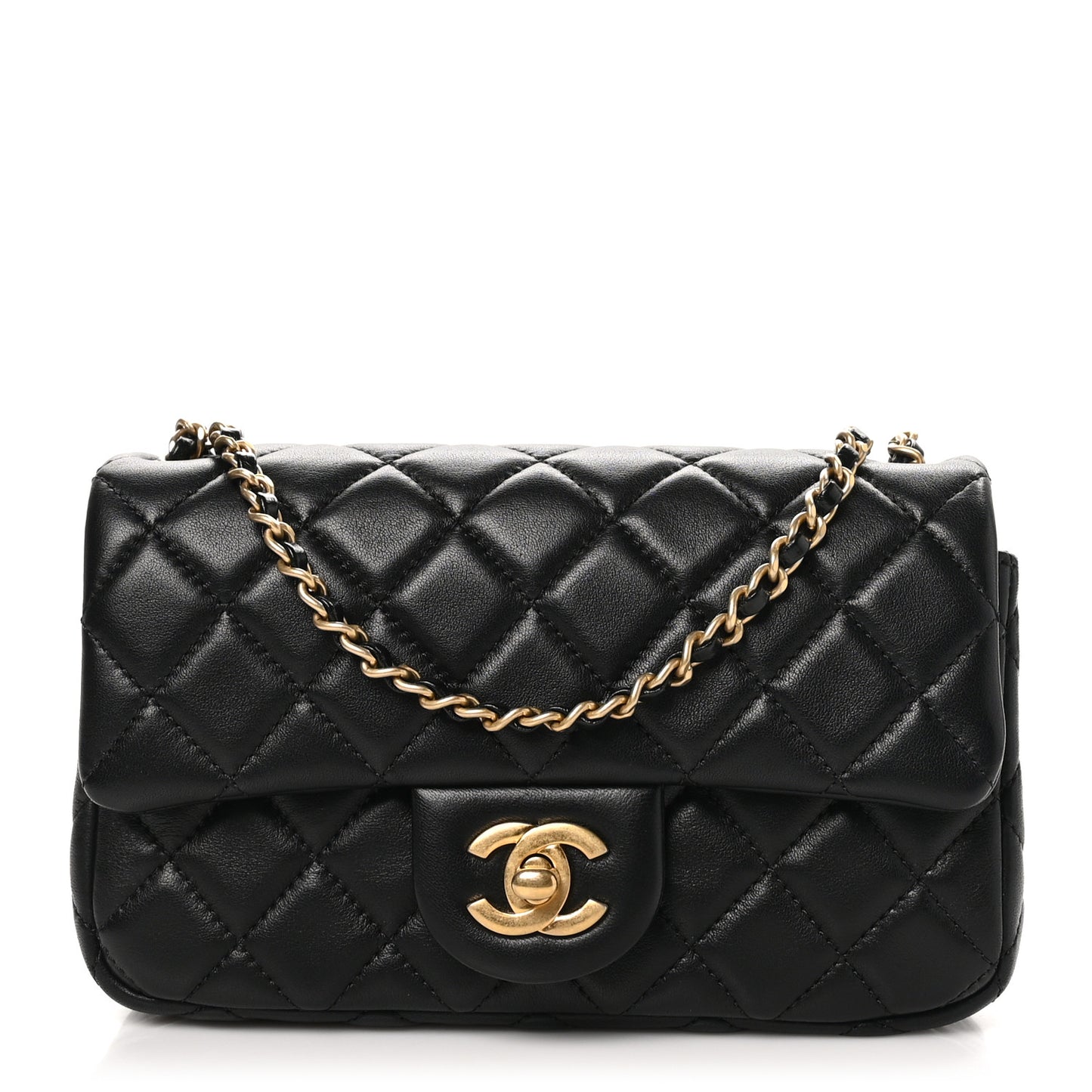 Lambskin Quilted Mini Rectangular Pearl Crush Flap Black